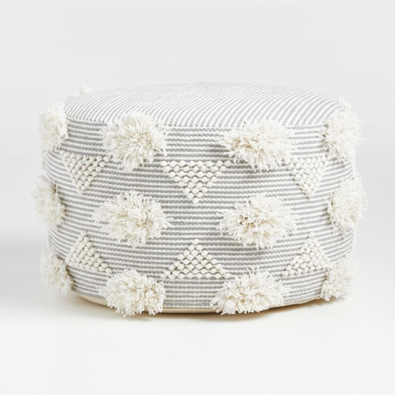 Dottie Grey Macramé Woven Kids Pouf - image 0 of 3