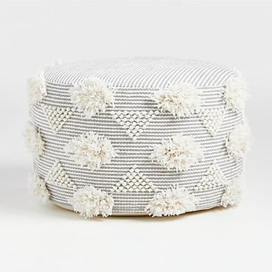 View Dottie Grey Macramé Woven Kids Pouf details
