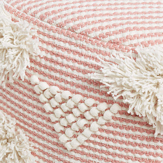 Dottie Pink Macramé Woven Kids Pouf