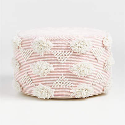 Dottie Pink Macramé Woven Kids Pouf