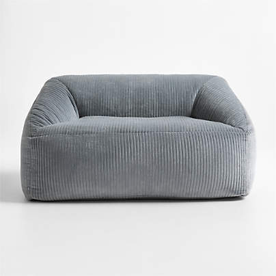 Smoke Blue Velvet Corduroy Kids Double Lounge Chair