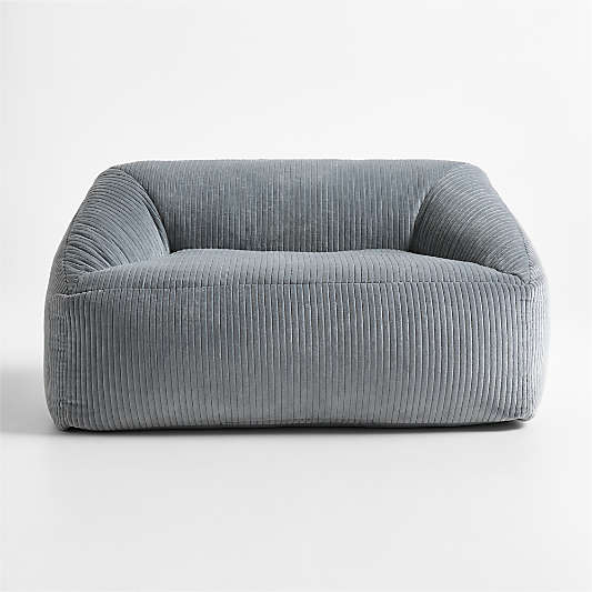Smoke Blue Velvet Corduroy Kids Double Lounge Chair