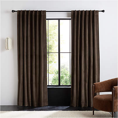 Deep Brown Cotton Velvet Window Curtain Panel 48"x120"