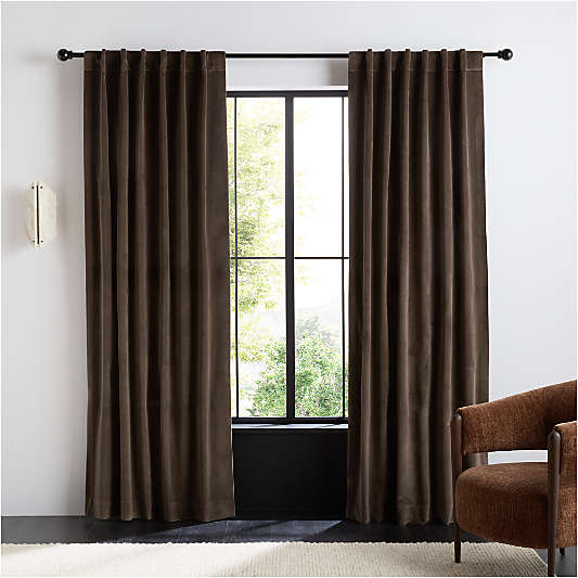 Deep Brown Cotton Velvet Window Curtain Panel