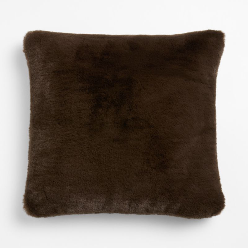 Deep Brown Faux Fur 23"x23" Throw Pillow Cover with Feather Insert - image 2 of 4