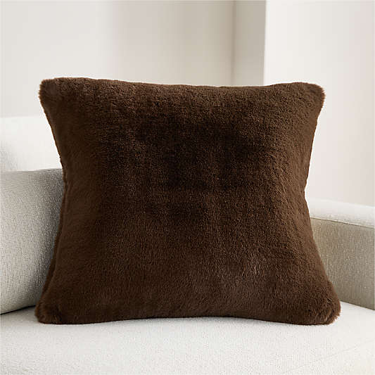 Deep Brown Faux Fur 23"x23" Throw Pillow Cover
