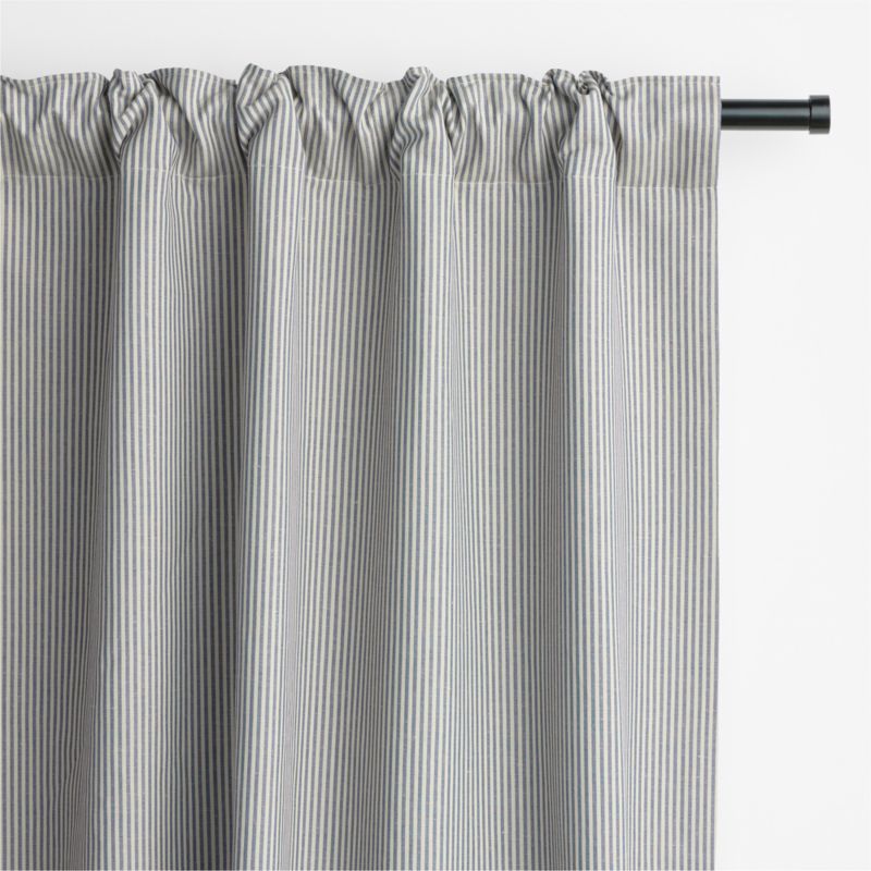 Deep Indigo Stripe Organic Cotton Linen Window Curtain Panel 52"x108" - image 2 of 6