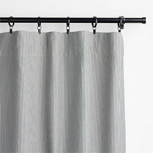 Deep Indigo Stripe Organic Cotton Linen Blackout Window Curtain Panels