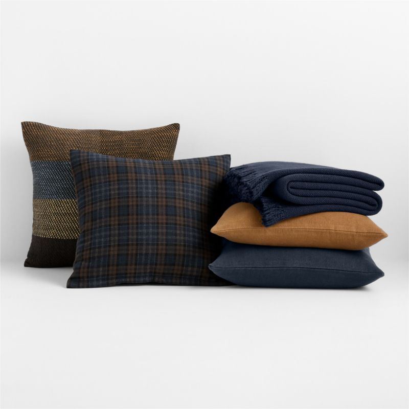 Stefano Italian Wool Blend Plaid 20"x20" Deep Indigo and Chocolate Brown Throw Pillow Cover - image 3 of 5