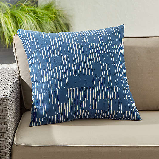 Drawn Stripe Blue 20" Sq. Outdoor Pillow