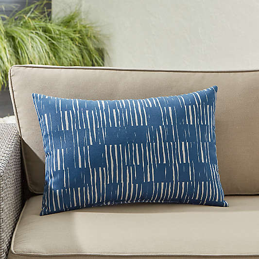 Drawn Stripe Blue Outdoor Lumbar Pillow