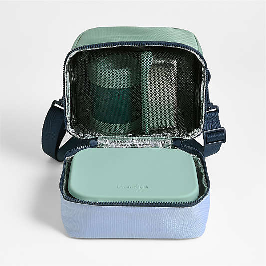 Green and Blue Colorblock Dual Compartment Soft Insulated Kids Lunch Box