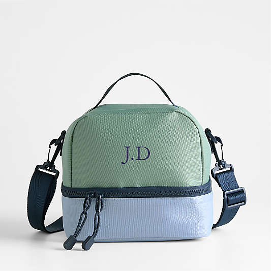 Green and Blue Colorblock Dual Compartment Soft Insulated Kids Lunch Box