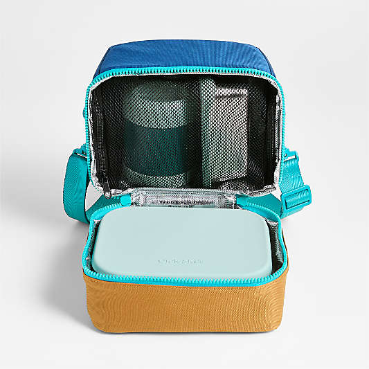 Dreamer Navy Blue and Ochre Colorblock Dual Compartment Soft Insulated Kids Lunch Box