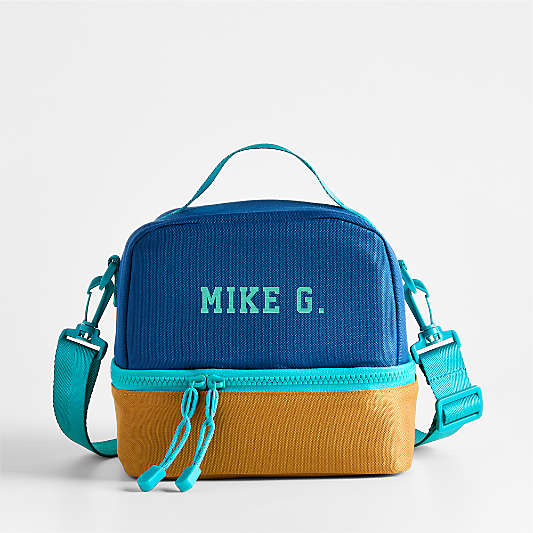 Navy Blue and Ochre Colorblock Dual Compartment Soft Insulated Kids Lunch Box