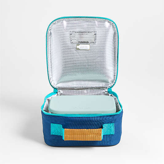 Navy Blue and Ocher Colorblock Standard Soft Insulated Kids Lunch Box
