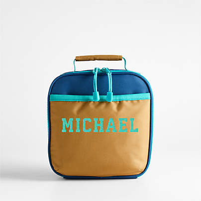 Navy Blue and Ochre Colorblock Standard Soft Insulated Kids Lunch Box