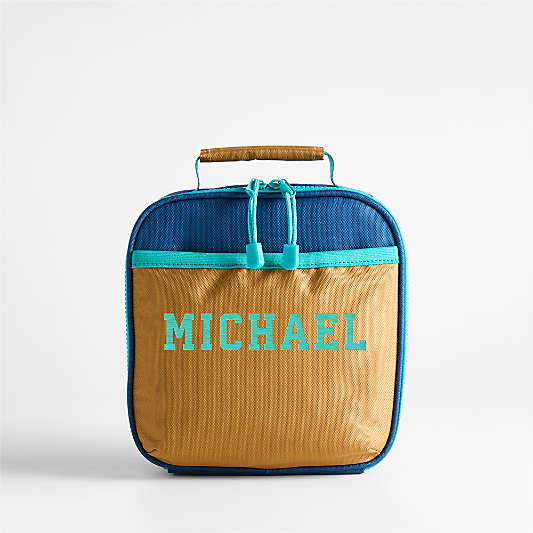 Navy Blue and Ochre Colorblock Standard Soft Insulated Kids Lunch Box