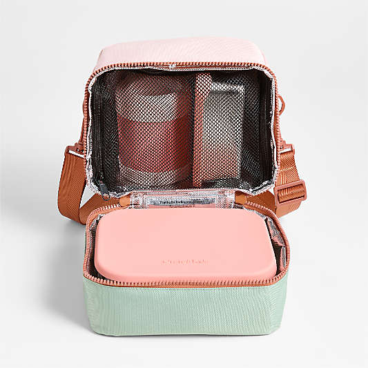 Pink and Mint Green Colorblock Dual Compartment Soft Insulated Kids Lunch Box