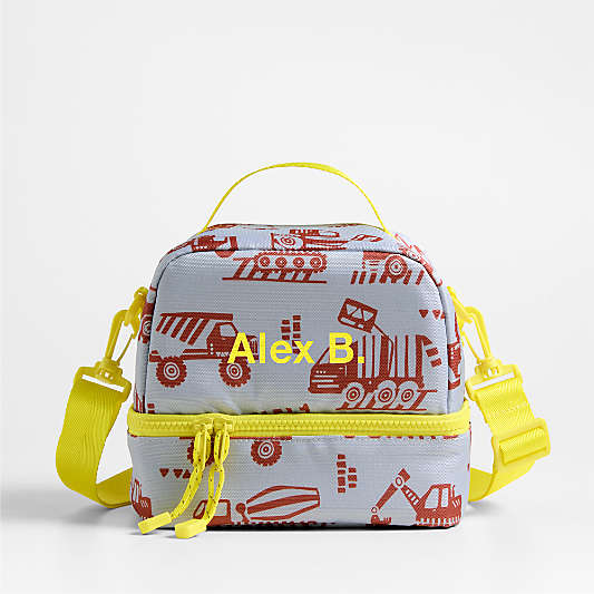 Dreamer Construction Trucks Dual Compartment Soft Insulated Kids Lunch Box