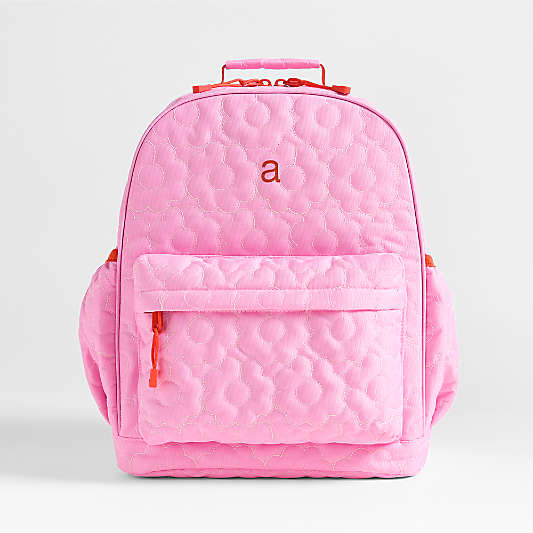 Quilted Pink Flower Large Kids Backpack with Side Pockets