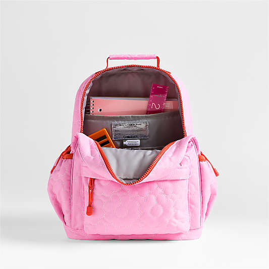 Quilted Pink Flower Medium Kids Backpack with Side Pockets
