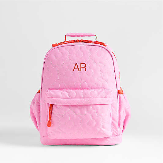Quilted Pink Flower Medium Kids Backpack with Side Pockets