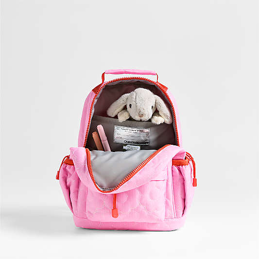 Quilted Pink Flower Small Kids Backpack with Side Pockets