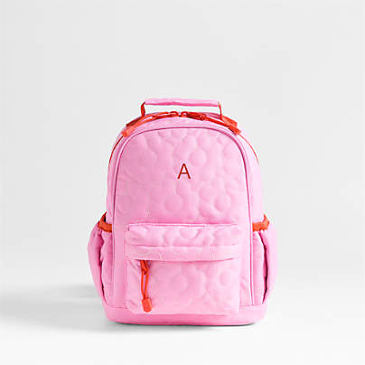 Quilted Pink Flower Small Kids Backpack with Side Pockets