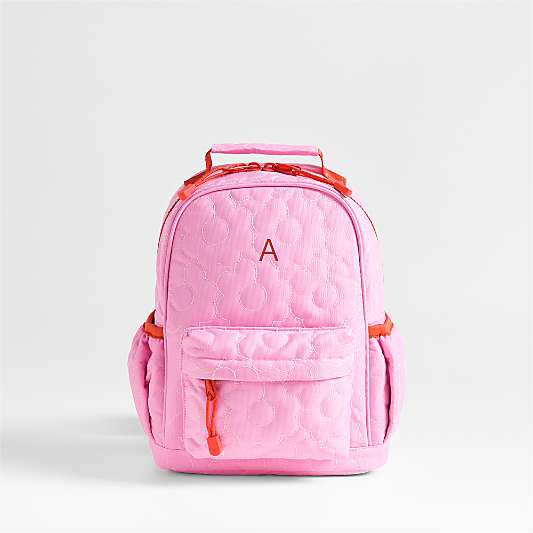 Quilted Pink Flower Small Kids Backpack with Side Pockets
