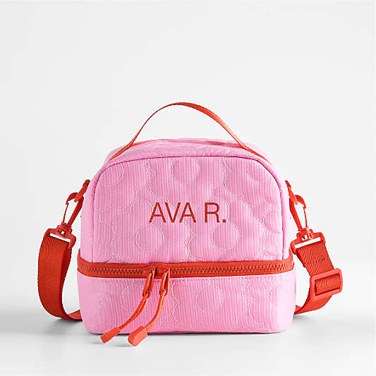 Quilted Pink Flower Dual Compartment Soft Insulated Kids Lunch Box