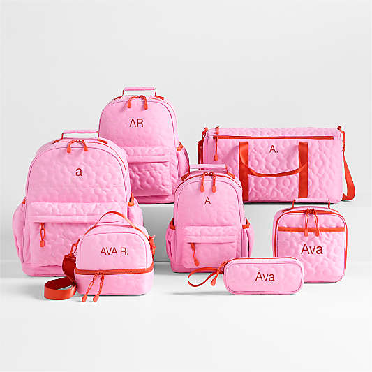 Quilted Pink Flower Large Kids Backpack with Side Pockets