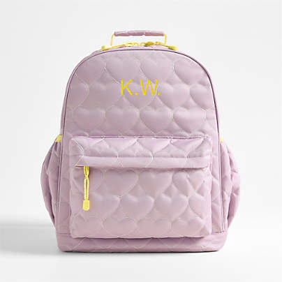 Dreamer Quilted Purple Heart Large Kids Backpack with Side Pockets