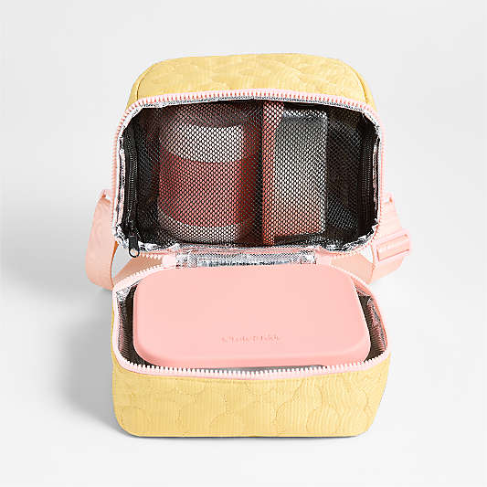 Quilted Yellow Flower Dual Compartment Soft Insulated Kids Lunch Box