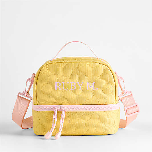 Quilted Yellow Flower Dual Compartment Soft Insulated Kids Lunch Box