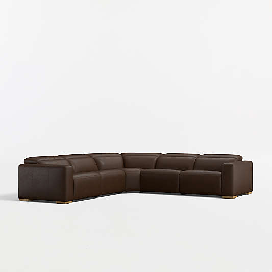 Drift 5-Piece L-Shaped Power Triple-Reclining Leather Sectional Sofa