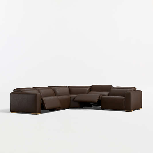 Drift 5-Piece L-Shaped Power Triple-Reclining Leather Sectional Sofa