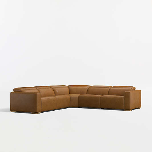 Drift 5-Piece L-Shaped Power Triple-Reclining Leather Sectional Sofa