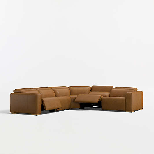 Drift 5-Piece L-Shaped Power Triple-Reclining Leather Sectional Sofa