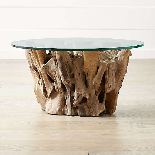 Driftwood Coffee Table with Round Glass Top