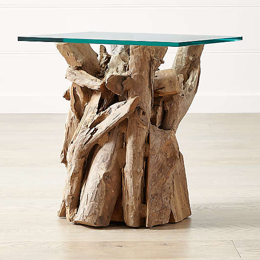 Driftwood End Table with Rectangular Glass Top