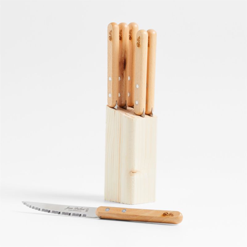 Jean Dubost Laguiole ® Beechwood Bistro Steak Knife Block, Set of 6