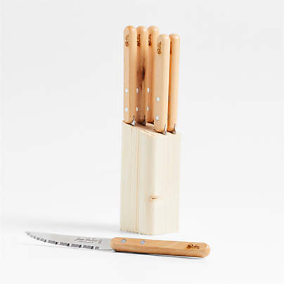 Jean Dubost Laguiole ® Beechwood Bistro Steak Knife Block, Set of 6