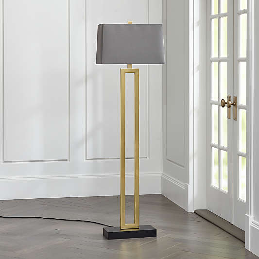 Duncan Brass Floor Lamp with Grey Shade