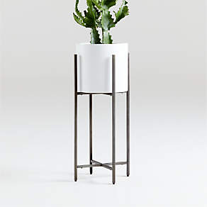 Dundee White Round Indoor/Outdoor Planter with Tall Stand + Reviews