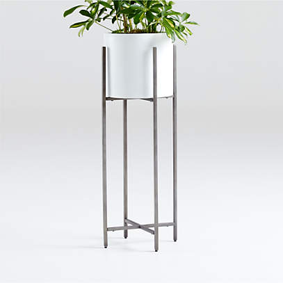 Dundee White Round Indoor/Outdoor Planter with Tall Stand + Reviews