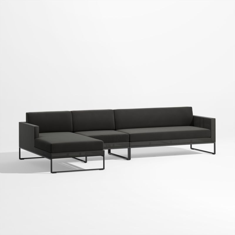 Dune -Piece Black Outdoor Sectional Sofa with Left-Arm Chaise