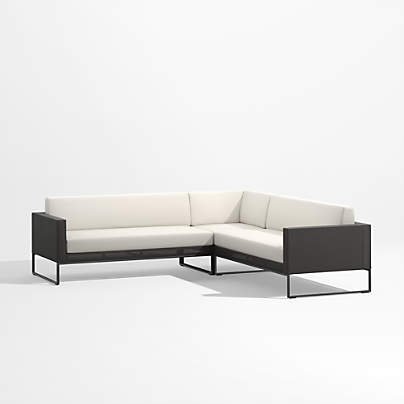 Dune 3-Piece Black and White L-Shaped Outdoor Sectional Sofa