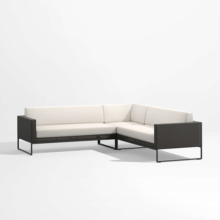 Dune 3Piece Black and White LShaped Outdoor Patio Sectional Sofa