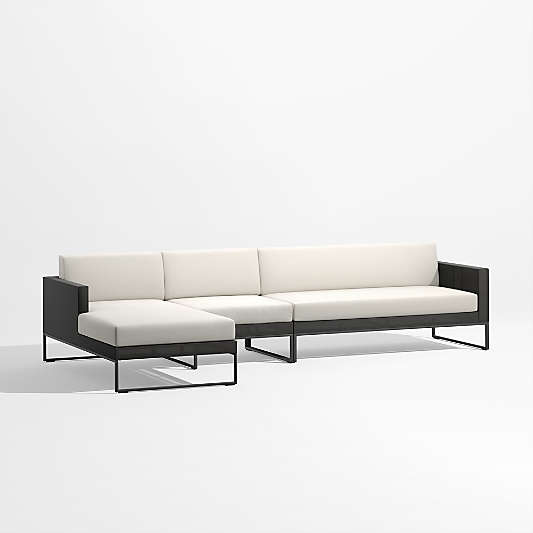 Dune 3-Piece Black and White Outdoor Sectional Sofa with Left-Arm Chaise